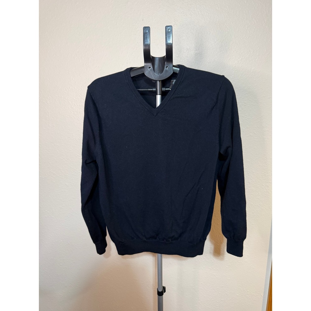 J.Crew Mens Navy Blue 100% Merino Wool V-Neck Long Sleeve Sweater Large